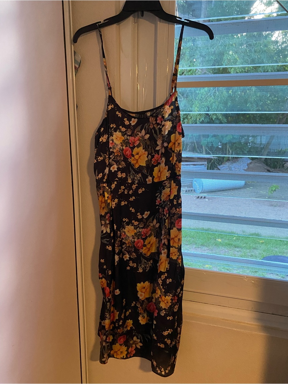 Black Floral Midi Slip Dress with Yellow & Pink Blooms